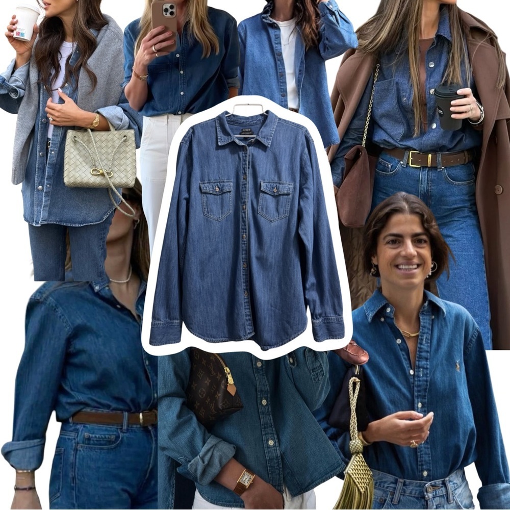 J. Crew Tall Garçon Classic Chambray Shirt in Dark Wash Size 16